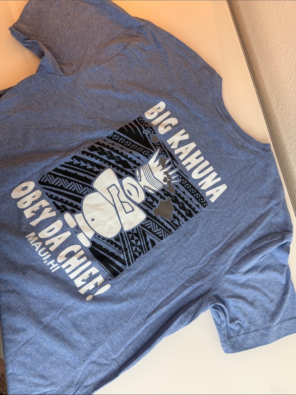 Big Kahuna Obey Da Chief Maui Hawaii Blue Travel Tee Shirt LG